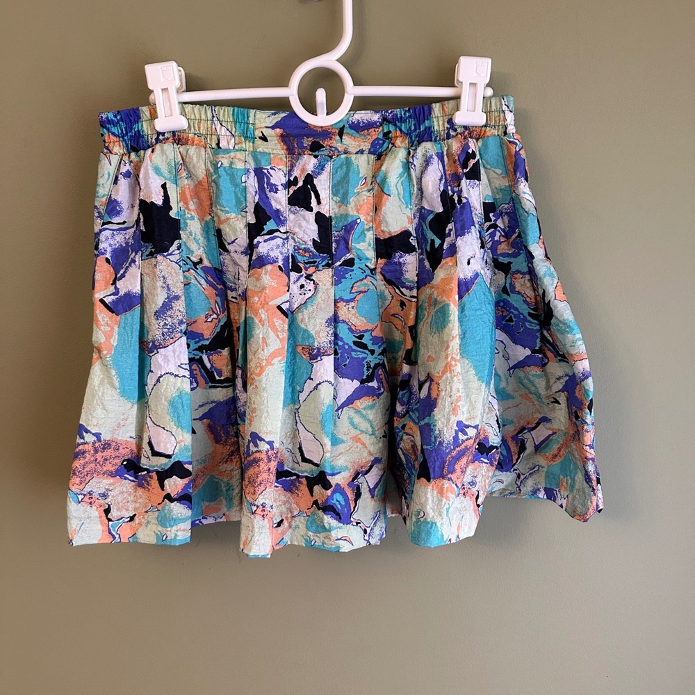 Wilson VTG Abstract Print Skirt‎ Retro Elastic Waist Casual Pleated Sz M 80s 90s